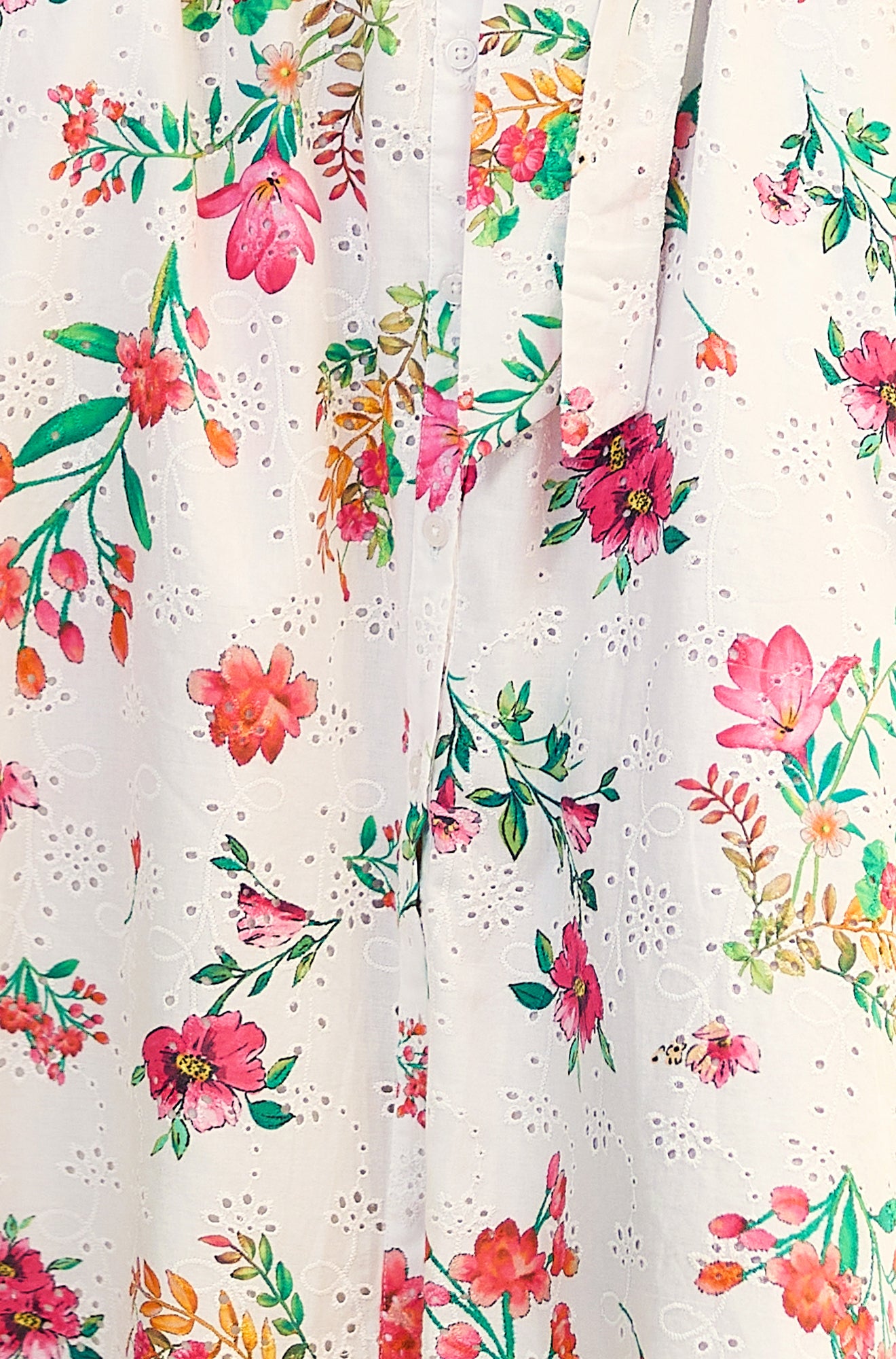 Yumi White Floral Print Cotton Broderie Anglaise Midi Shirt Dress Beachwear Yumi