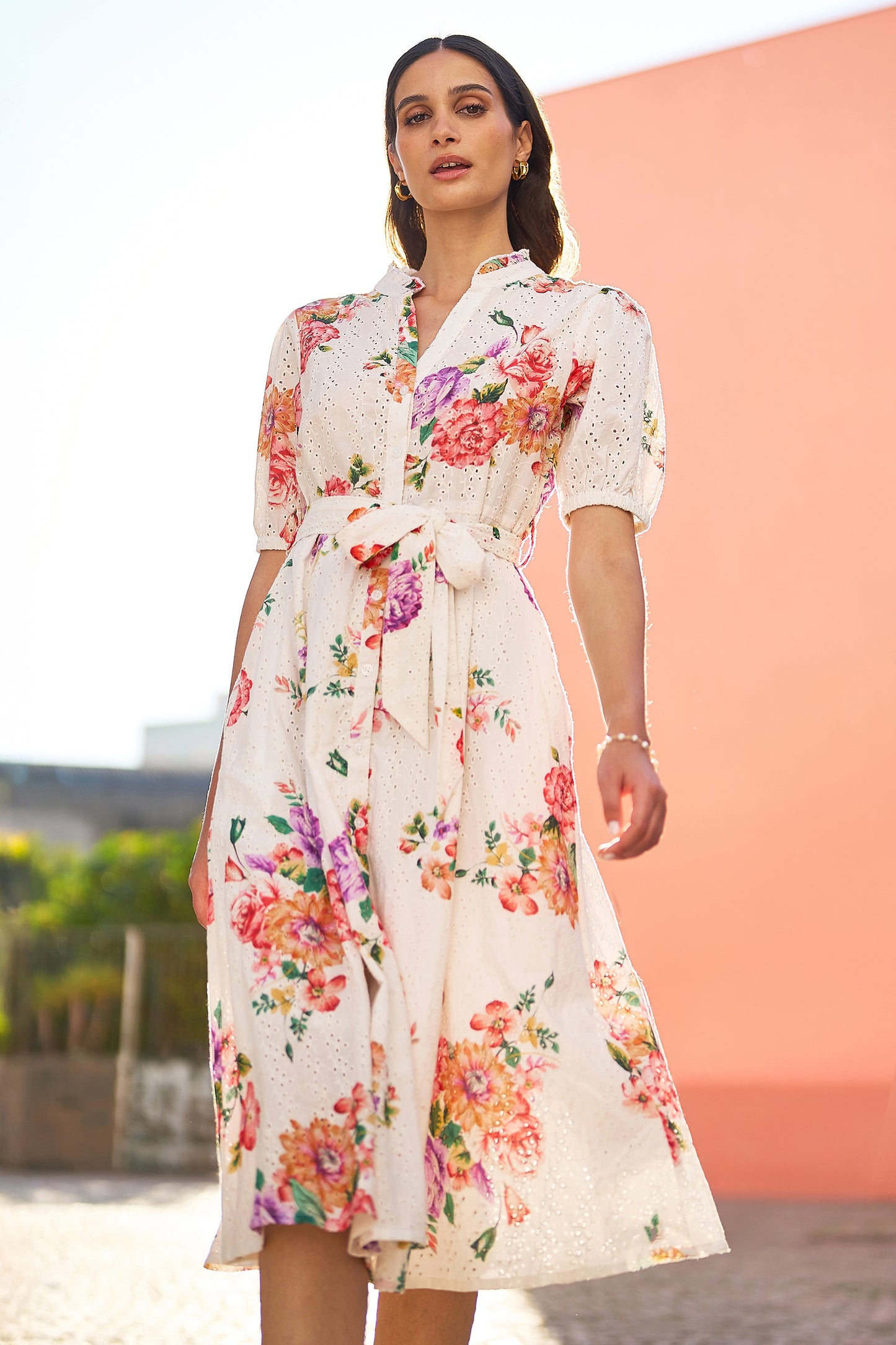 Yumi White Floral Cotton Broderie Anglaise Skater Dress DRESS Yumi