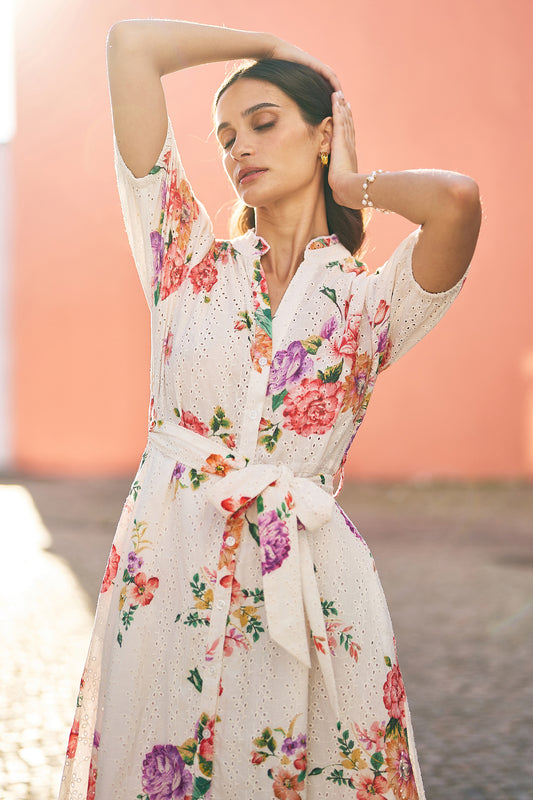 Yumi White Floral Cotton Broderie Anglaise Skater Dress DRESS Yumi