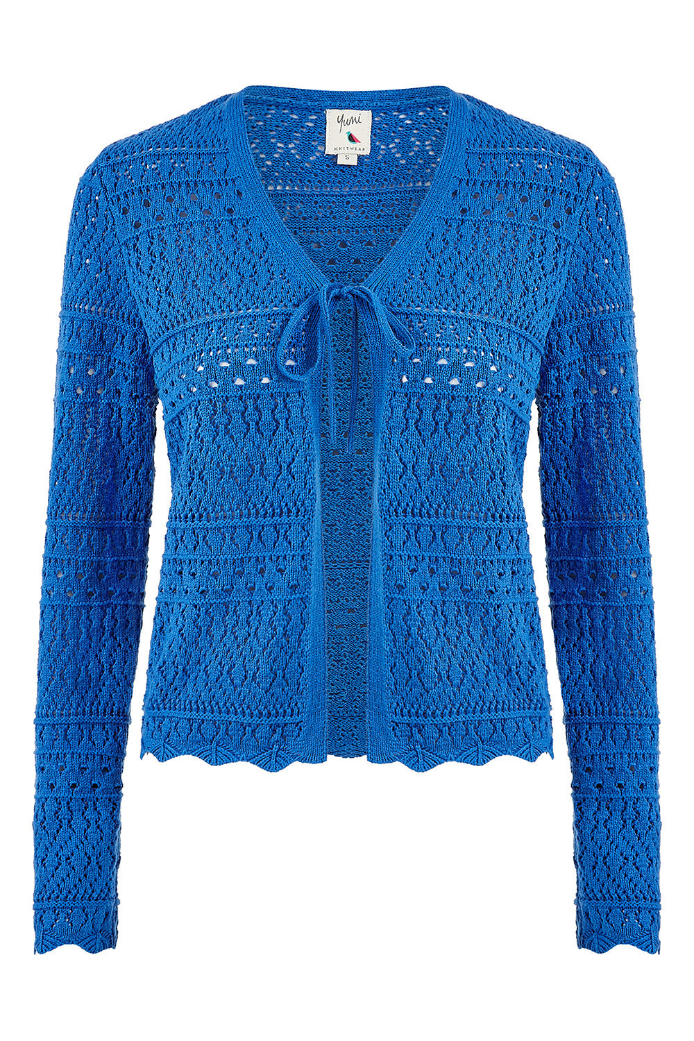 Yumi Blue Crochet Tie Front Cardigan KNIT Cardi Yumi