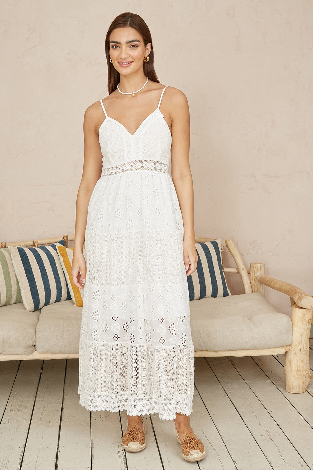 white maxi summer dresses uk Yumi White Tiered Maxi Dress With Ruched Back