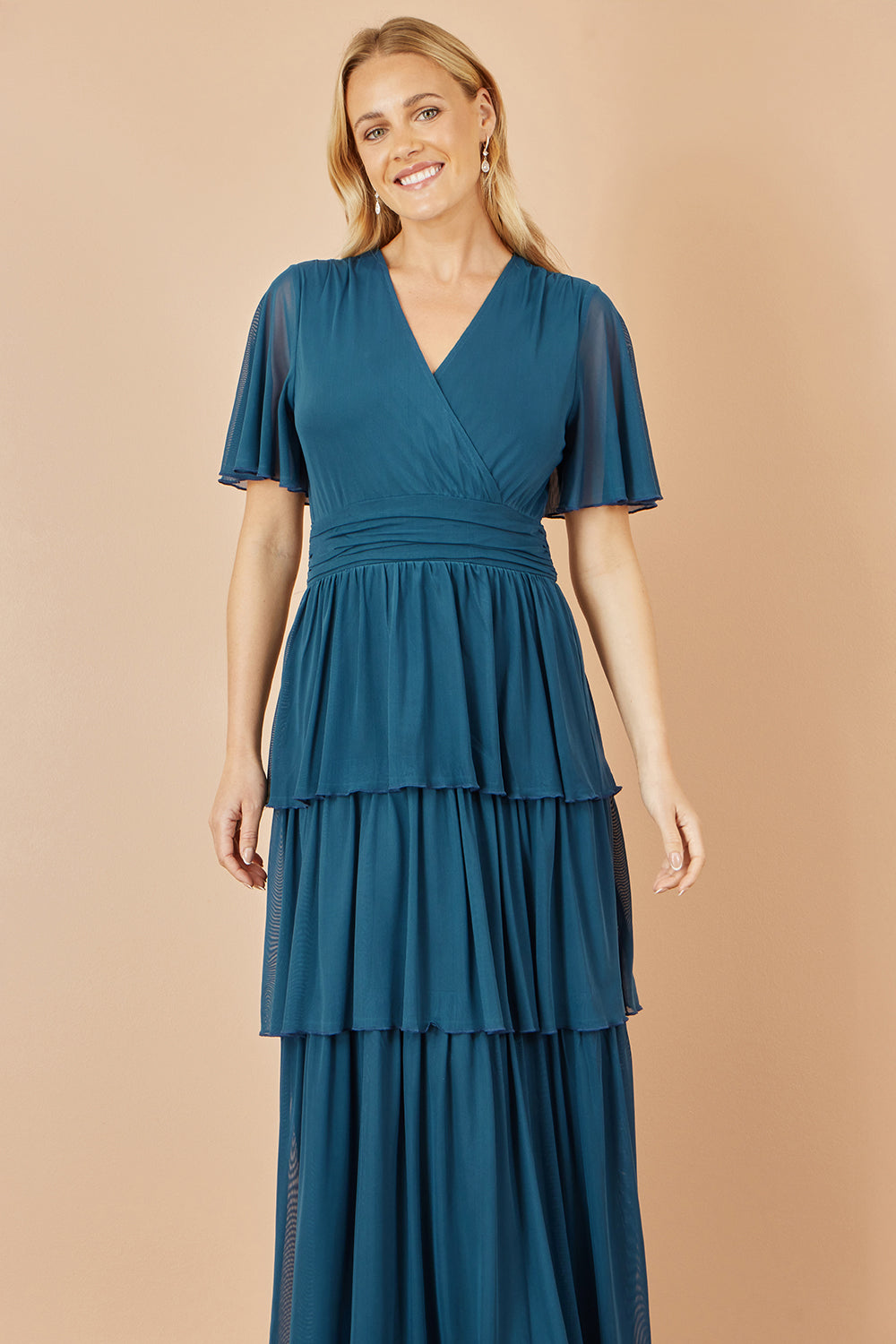 Yumi Teal Mesh Tiered Maxi Dress Dress Occasion Yumi