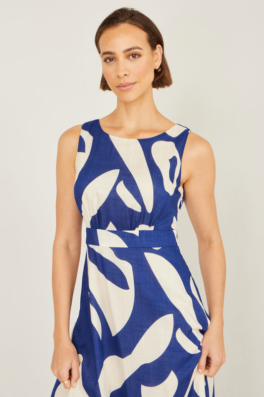 Yumi Navy Abstract Maxi Dress With Tie Back Beachwear Yumi