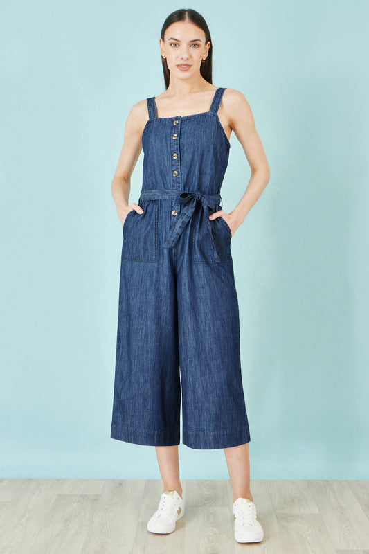 Yumi Blue Chambray Button Through Jumpsuit JUMPSUIT Yumi