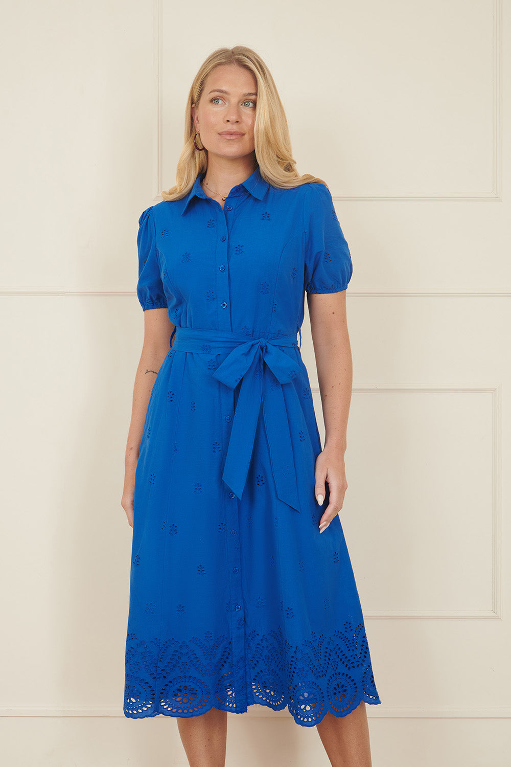princess polly baby blue dress Yumi Blue Cotton Shirt Midi Dress With Cut Out Details