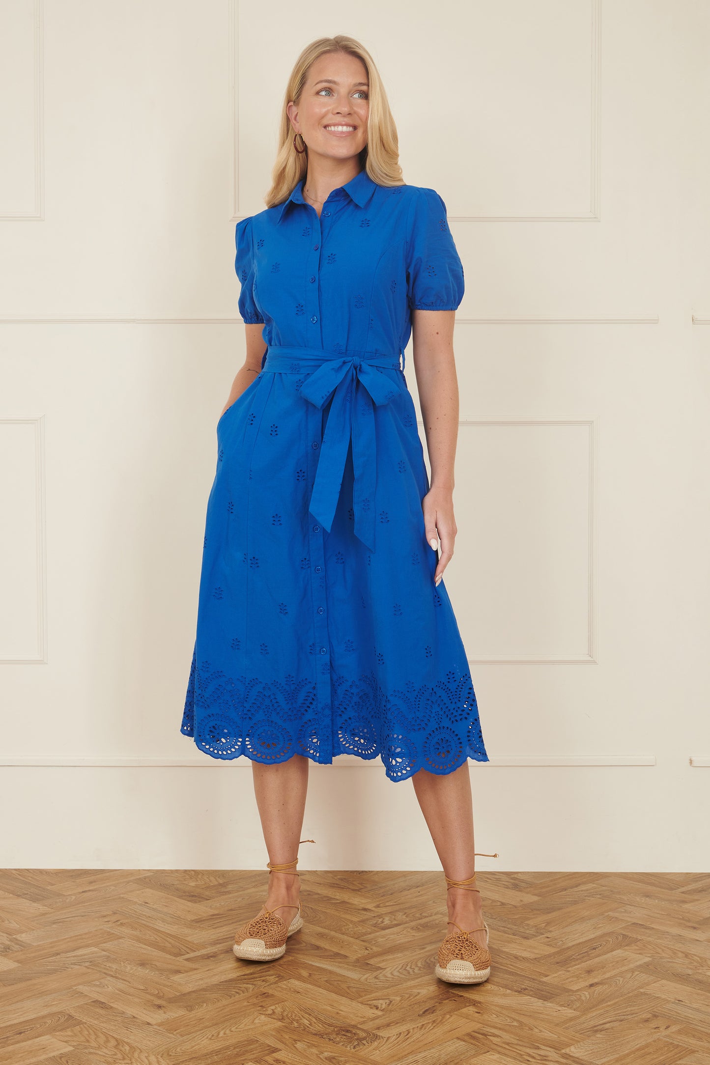 Yumi Blue Cotton Shirt Midi Dress With Cut Out Details DRES Day Yumi