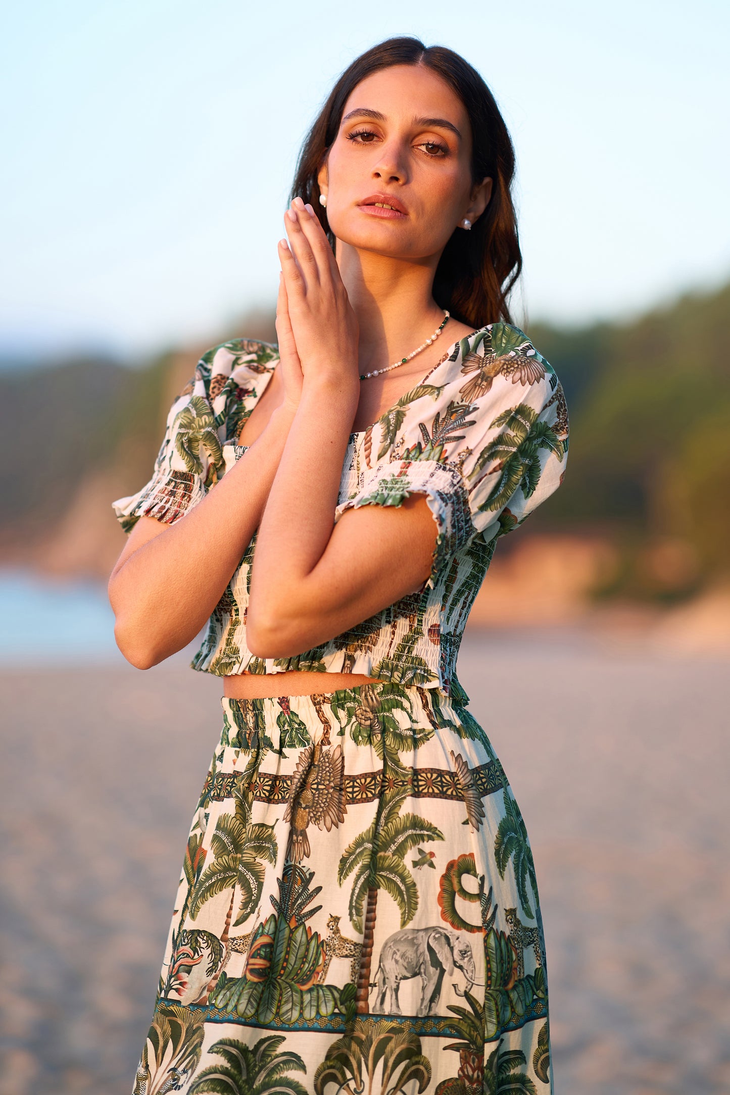 Yumi White Cotton Voile Safari Ruched Crop Top Top Yumi