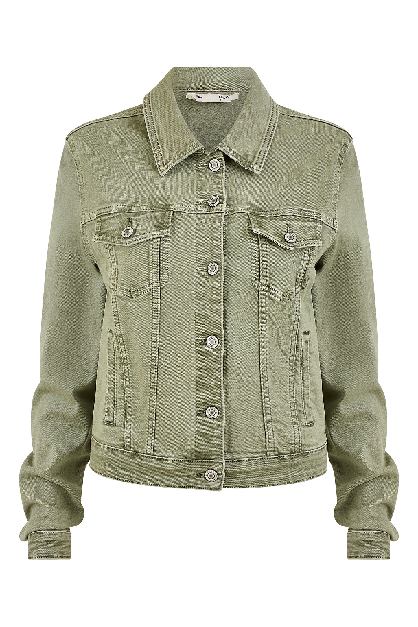 Yumi Green Stretch Cotton Denim Jacket JACKET Yumi