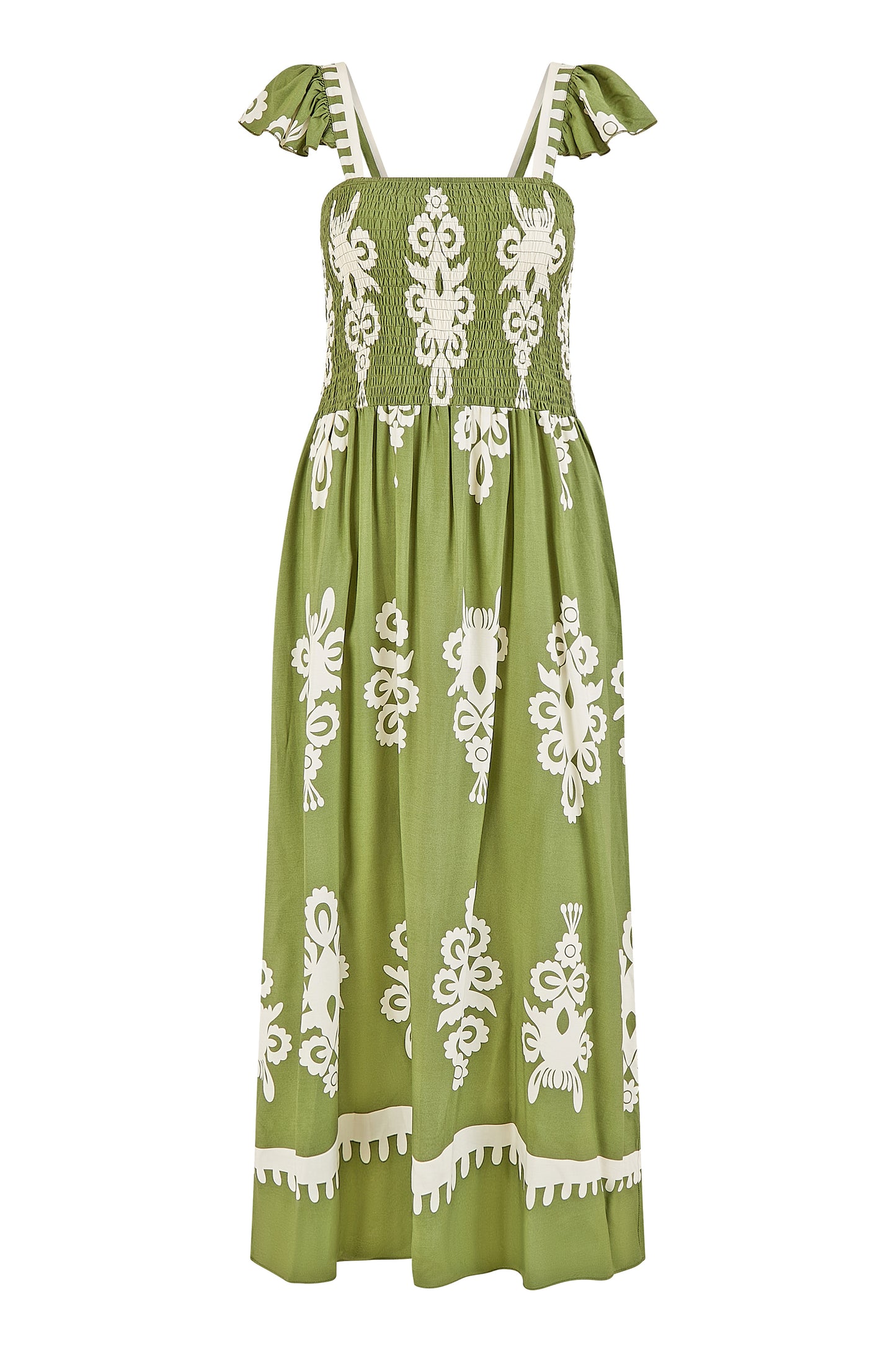 Yumi Green Block Print Ruched Maxi Dress Beachwear Yumi
