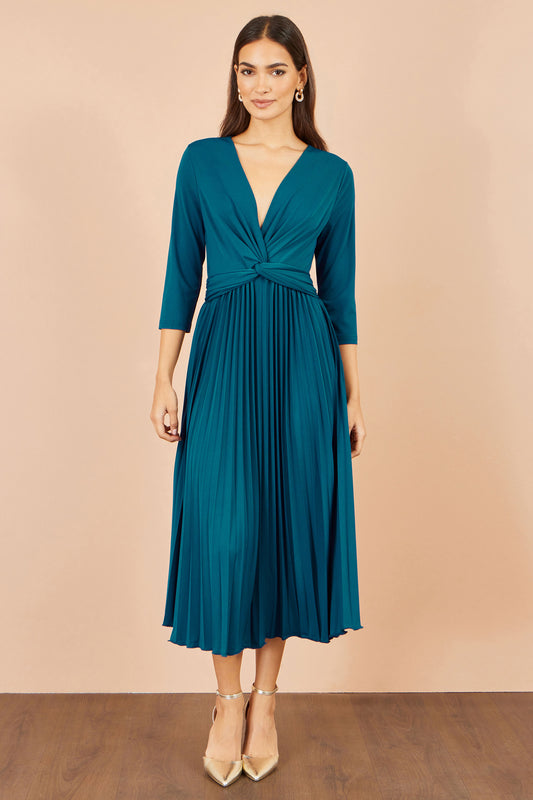 Yumi Teal Stretch Wrap Pleated Midi Dress Dress Occasion Yumi