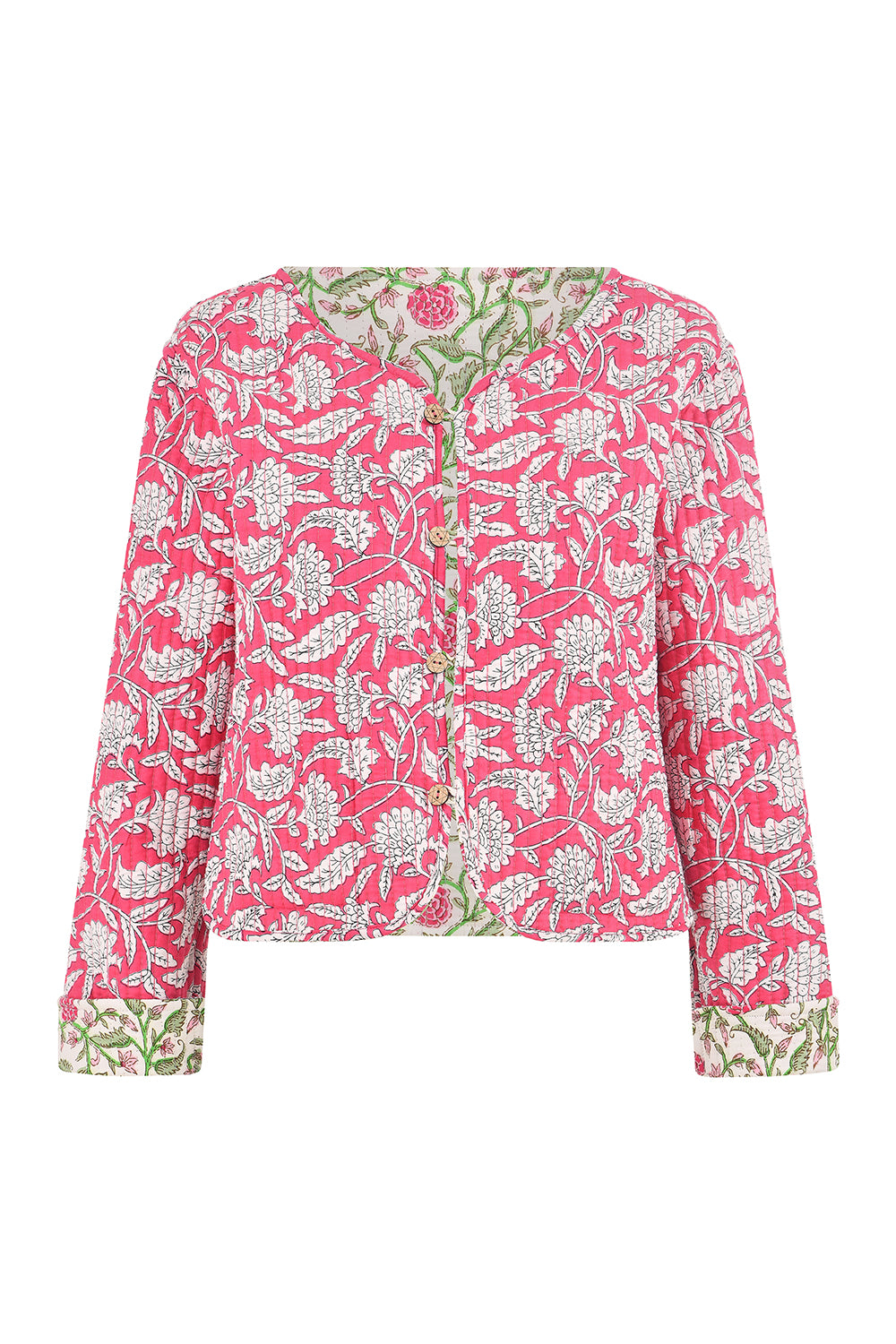 Yumi Pink Floral Reversible Cotton Quilted Jacket JACKET Yumi