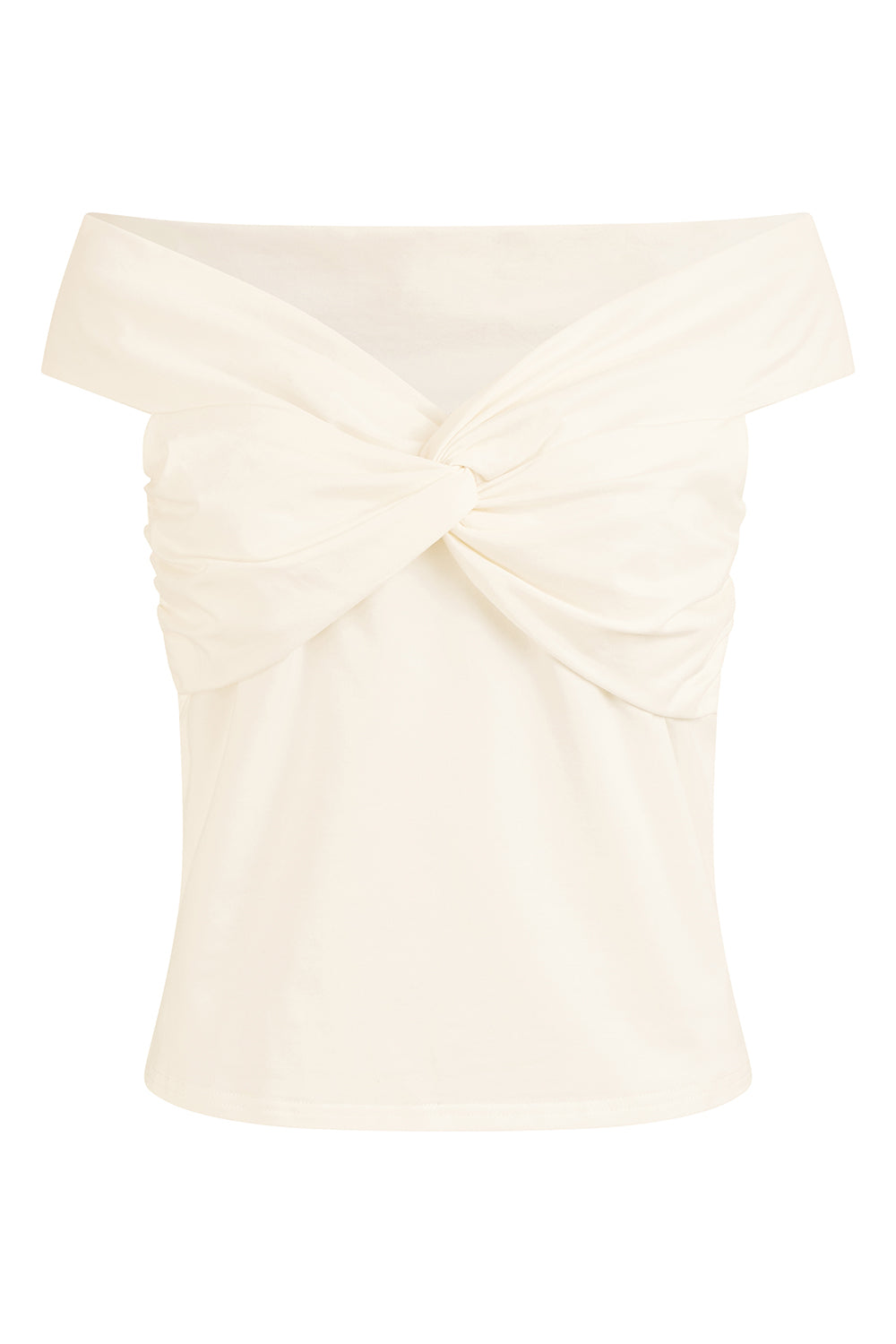 Yumi White Jersey Cotton Bardot Top With Knot Detail Top Yumi
