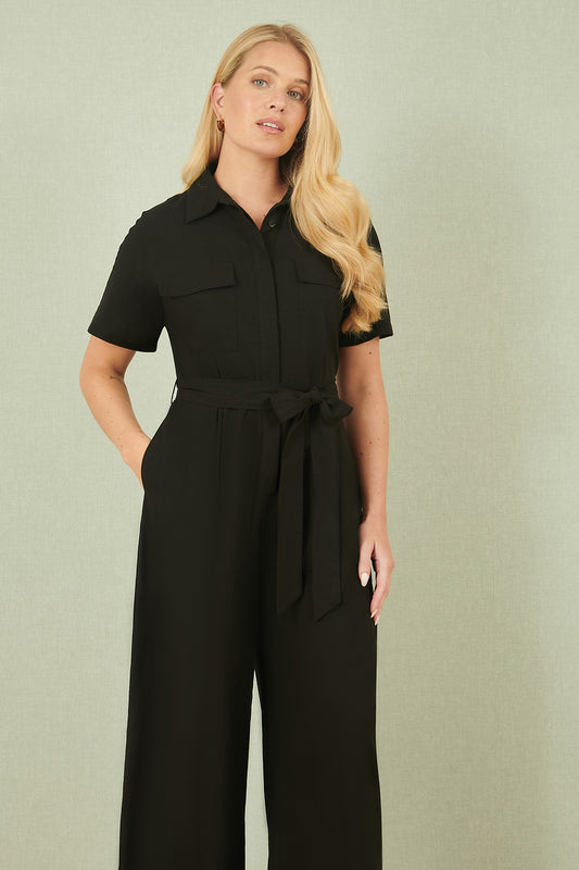 Yumi Black Utility Relaxed Fit Jumpsuit JUMPSUIT Yumi