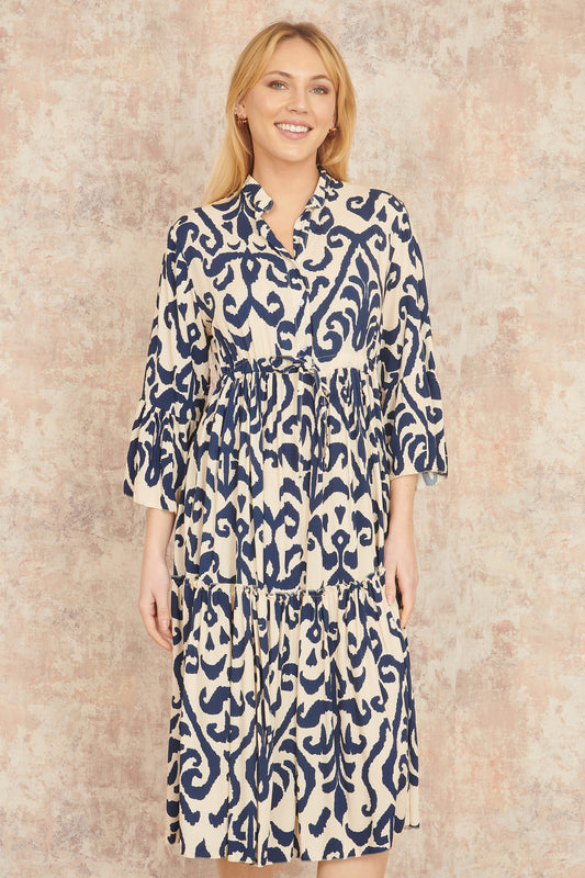 Yumi Navy Block Print Kaftan Beachwear Yumi
