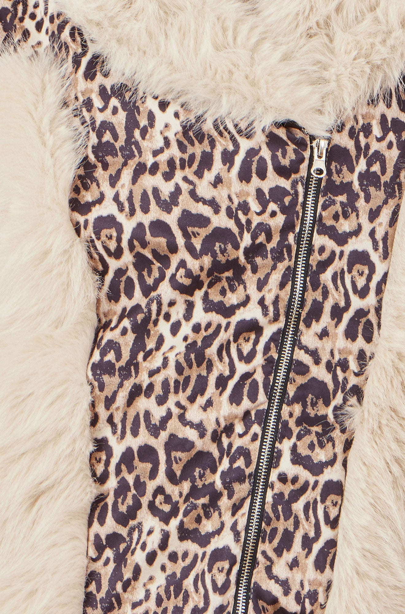 Yumi Cream Fur Biker Jacket With Leopard Print JACKET Yumi