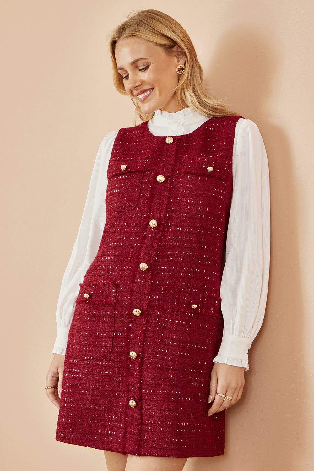 Yumi Burgundy Boucle Tunic Dress Dress Casual Yumi