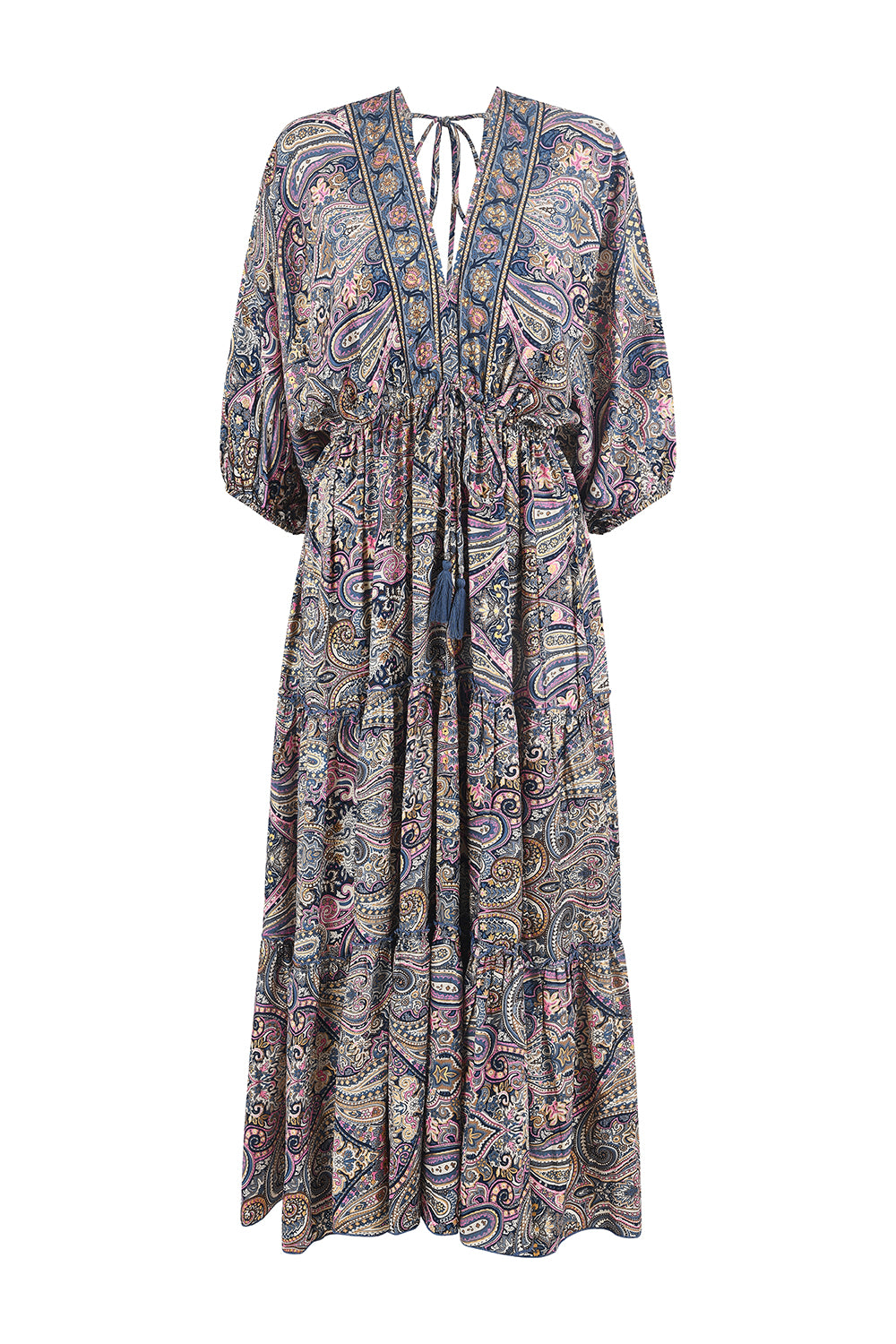 Yumi Multicolour Paisley Print Midi Kimono Dress With Tie Back DRESS Yumi