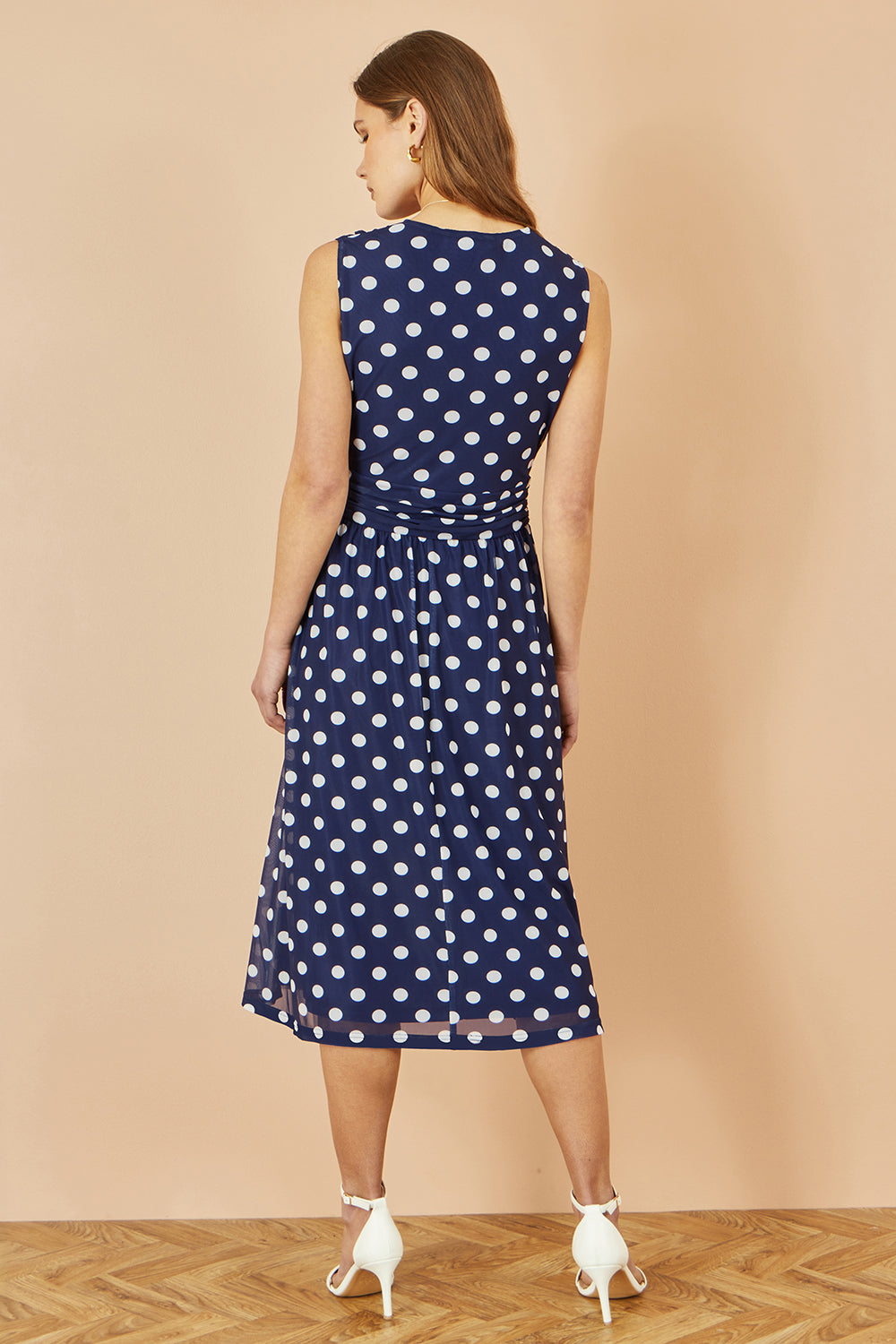 Yumi Navy Polka Dot Mesh Wrap Skater Dress With Pockets Dress Occasion Yumi