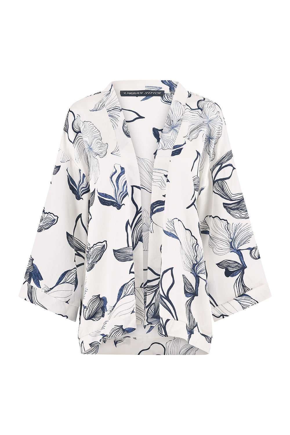 Yumi White Abstract Floral Print Kimono Kimono Yumi