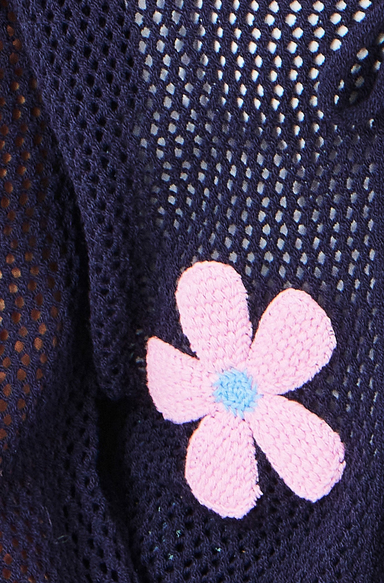 Yumi Navy Tie Front Cardigan With Flower Design Knit Cardigan Yumi