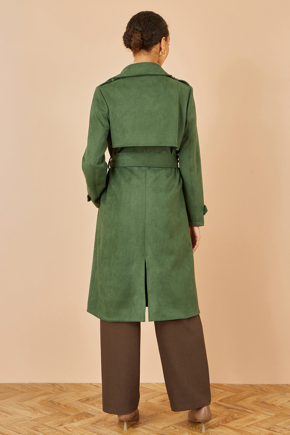 Yumi Green Faux Suede Trench Coat COAT Yumi