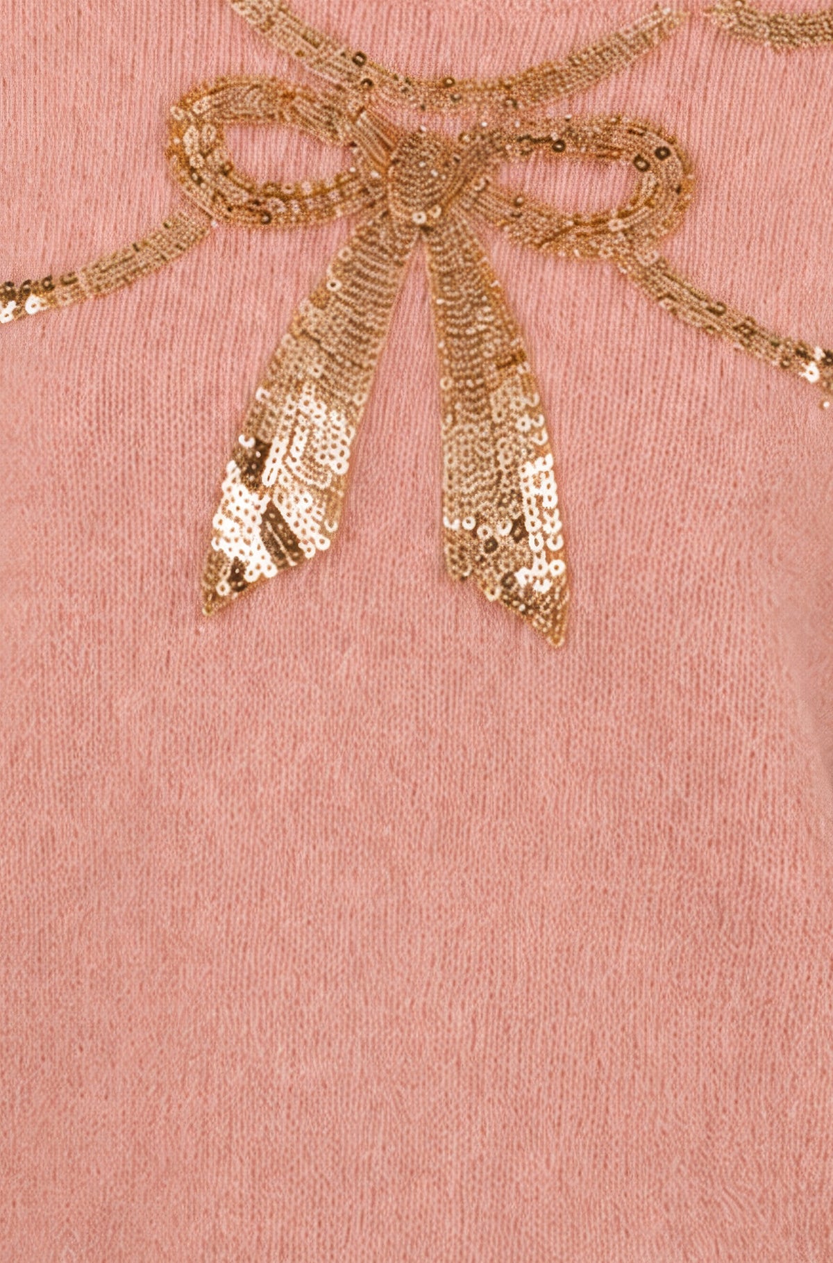 Yumi Pink Sequinned Bow Neckline Jumper Knit Xmas Jumper Yumi