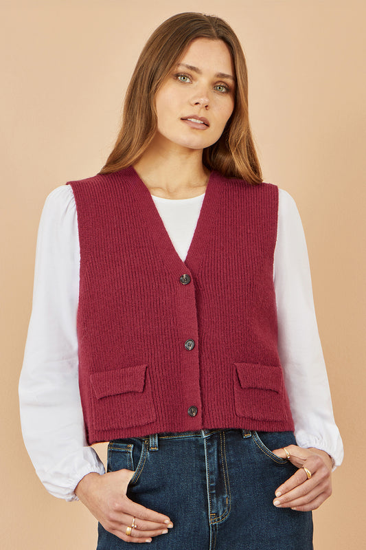 Yumi Burgundy Knitted Pullover Waistcoat Knit Pullover Yumi