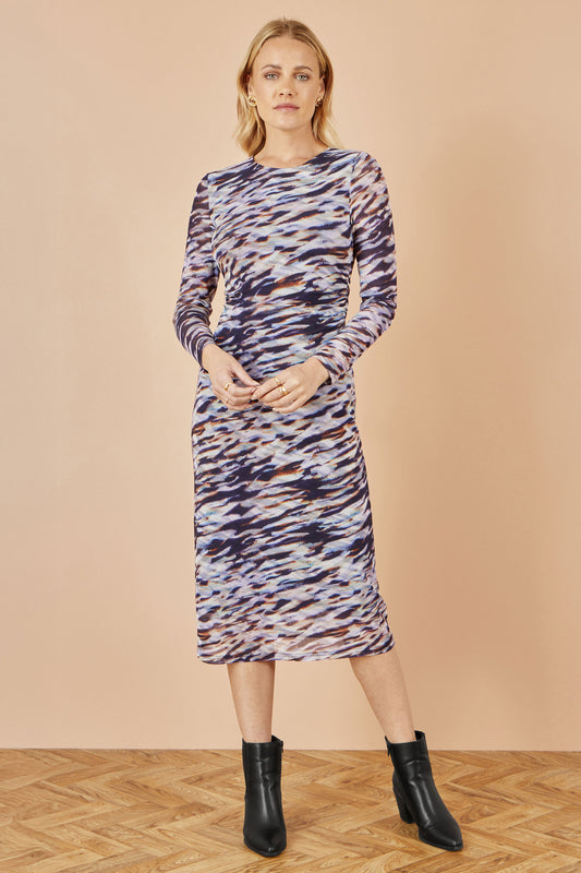 Yumi Multicolour Abstract Stripe Ruched Bodycon Midi Dress Dress Occasion Yumi