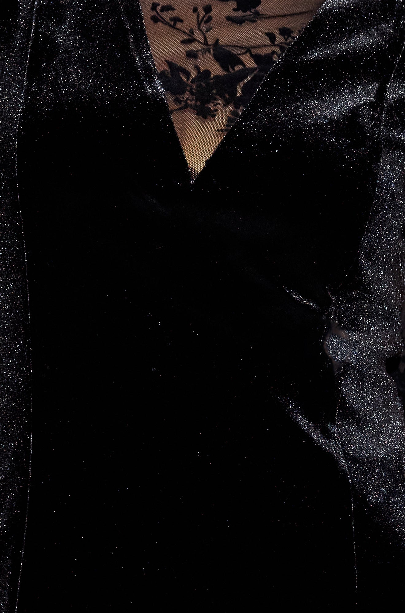 Yumi Black Fitted Velvet Dress With Sheer Floral Sleeves Dress Party Yumi
