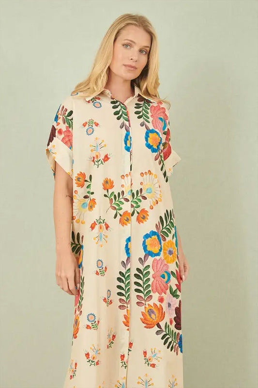 Yumi Multicoloured Folk Print Relaxed Tunic Beachwear Yumi