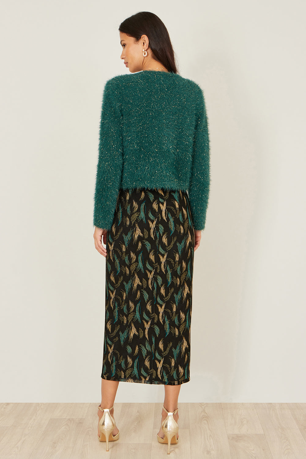 Yumi Green Metallic Fluffy Eyelash Bolero Knit Cardigan Yumi