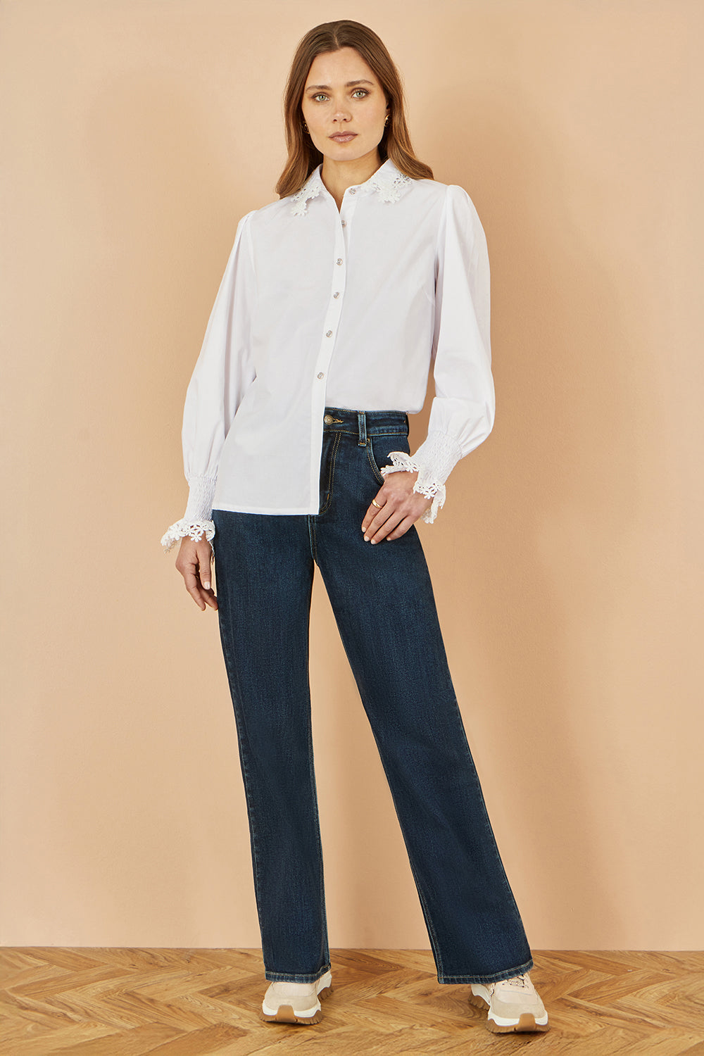 Yumi White Lace Trim Shirt Top Yumi