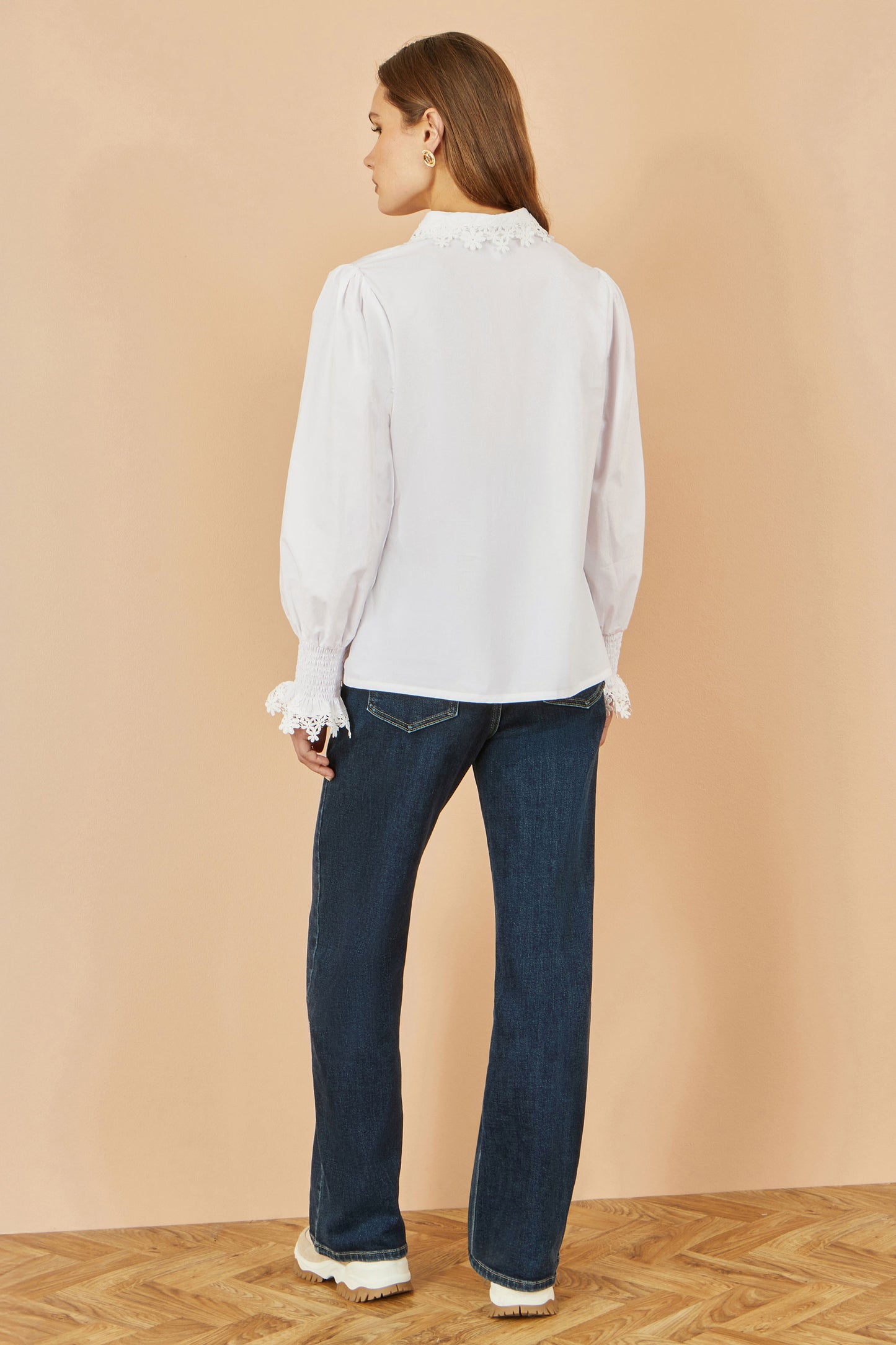 Yumi White Lace Trim Shirt Top Yumi