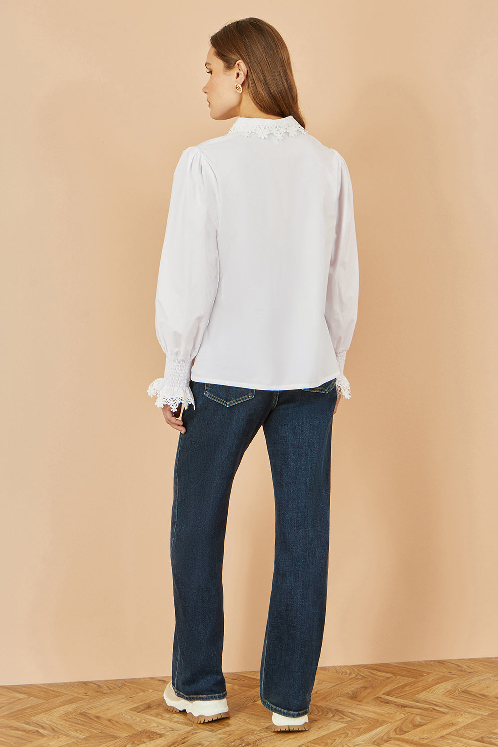 Yumi White Lace Trim Shirt Top Yumi