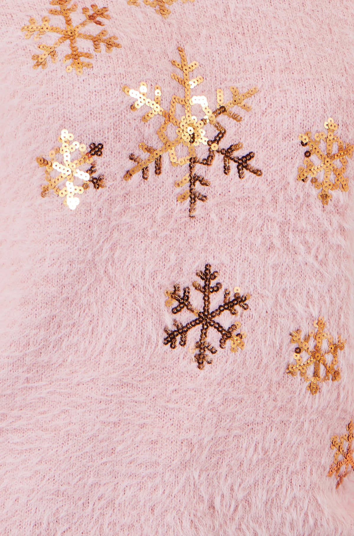 Yumi Pink Sequin Snowflake Fluffy Jumper Knit Xmas Jumper Yumi