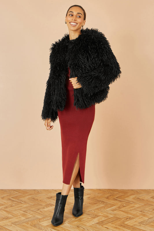 Yumi Black Luxe Fluffy Faux Fur Coat COAT Yumi