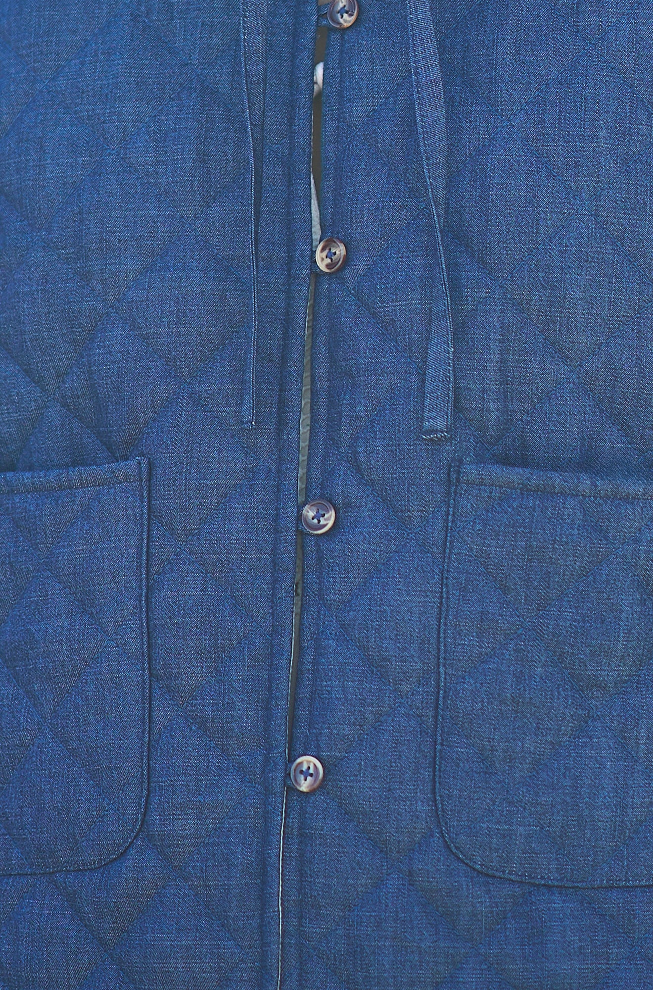 Yumi Blue Chambray Quilted Jacket With Cherry Lining Outerwear Yumi