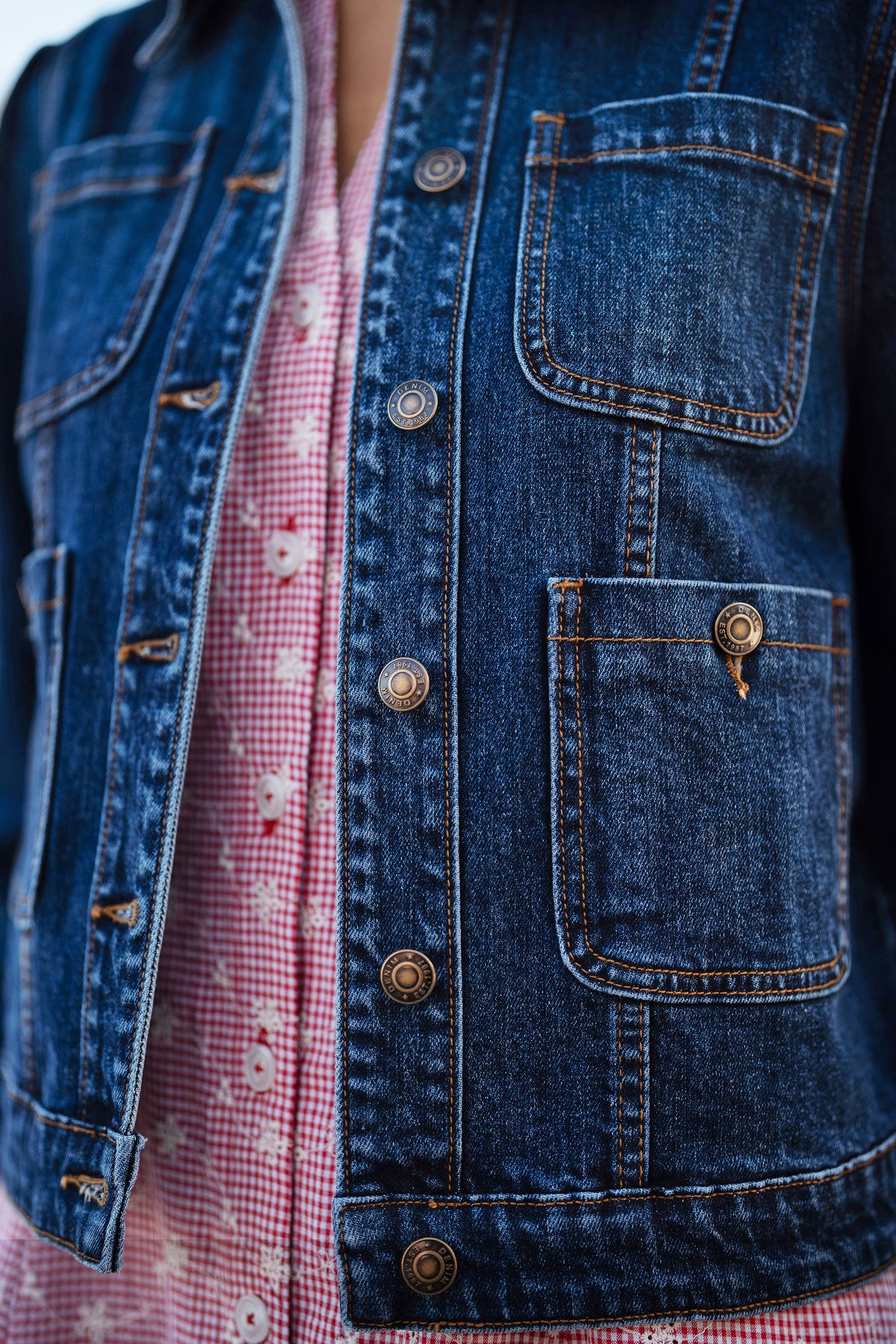 Yumi Blue Stretch Denim Jacket With Pocket Detail Outerwear Yumi