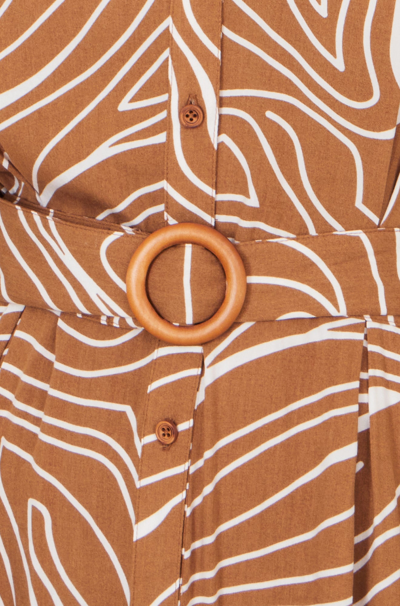 Yumi Brown Abstract Swirl Print Relaxed Midi Shirt Dress With Belt Dress Casual Yumi