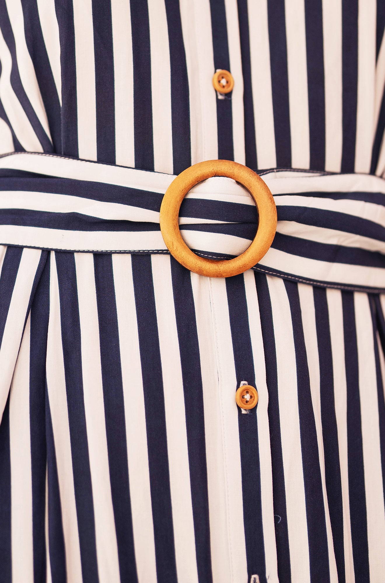 Yumi Navy Stripe Print Relaxed Midi Shirt Dress With Belt Dress Casual Yumi