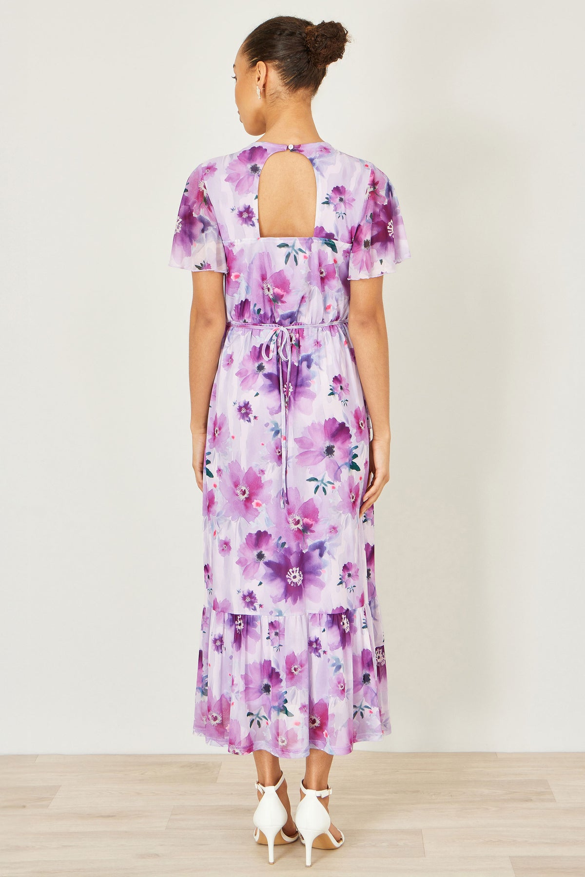 Yumi Lavender Floral Print Frill Midi Dress Dress Occasion Yumi