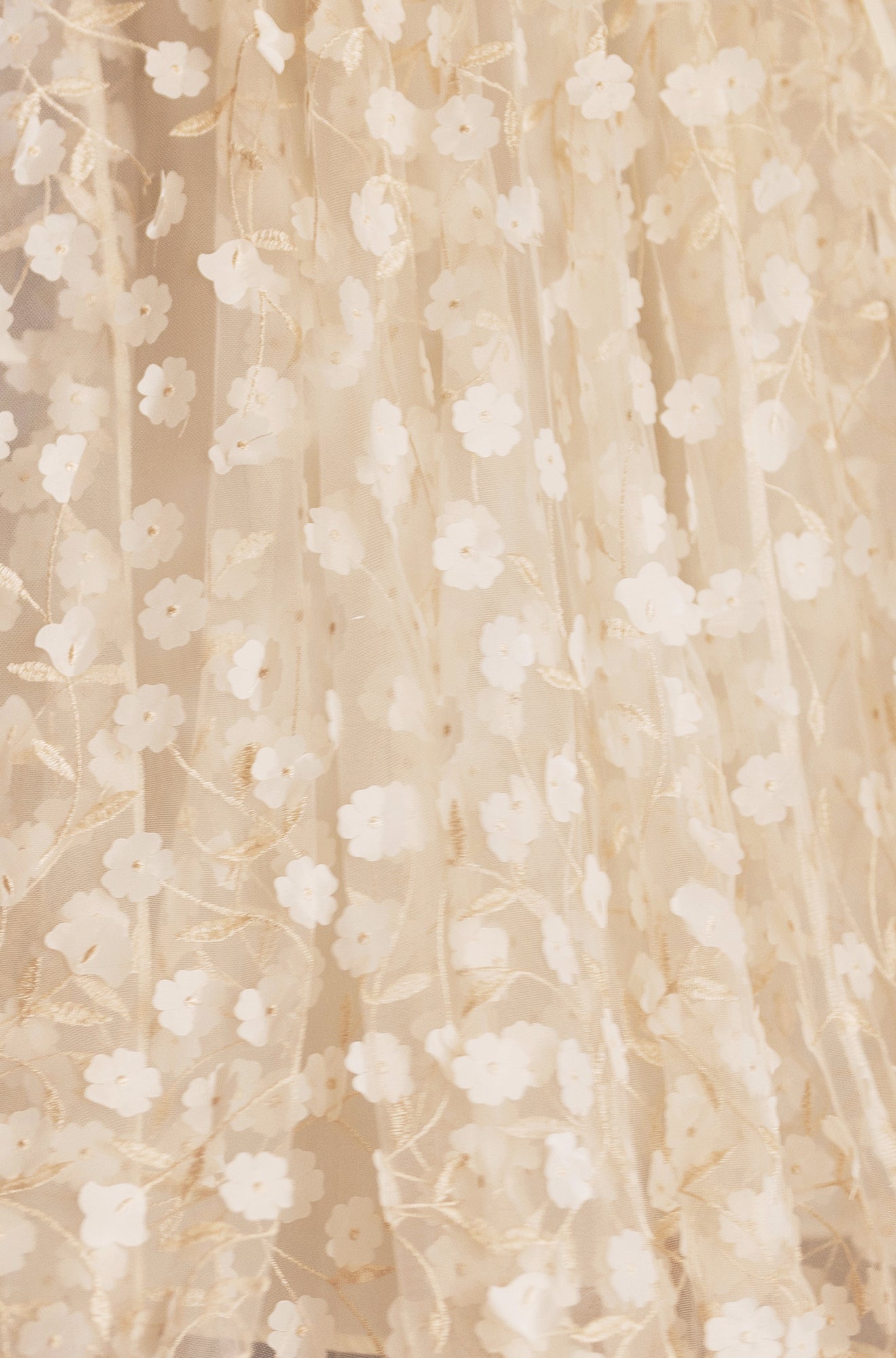 Yumi Ivory Mesh Floral Applique Midi Skirt Skirts Yumi