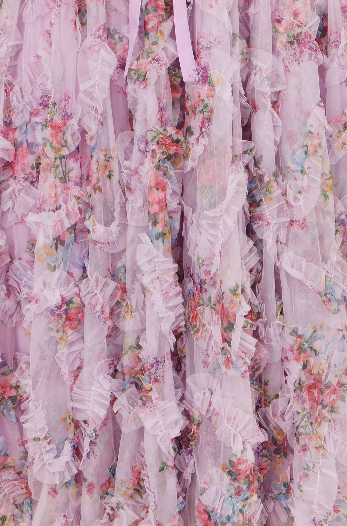 Yumi Lilac Floral Ruffle Mesh Midi Skirt Skirts Yumi