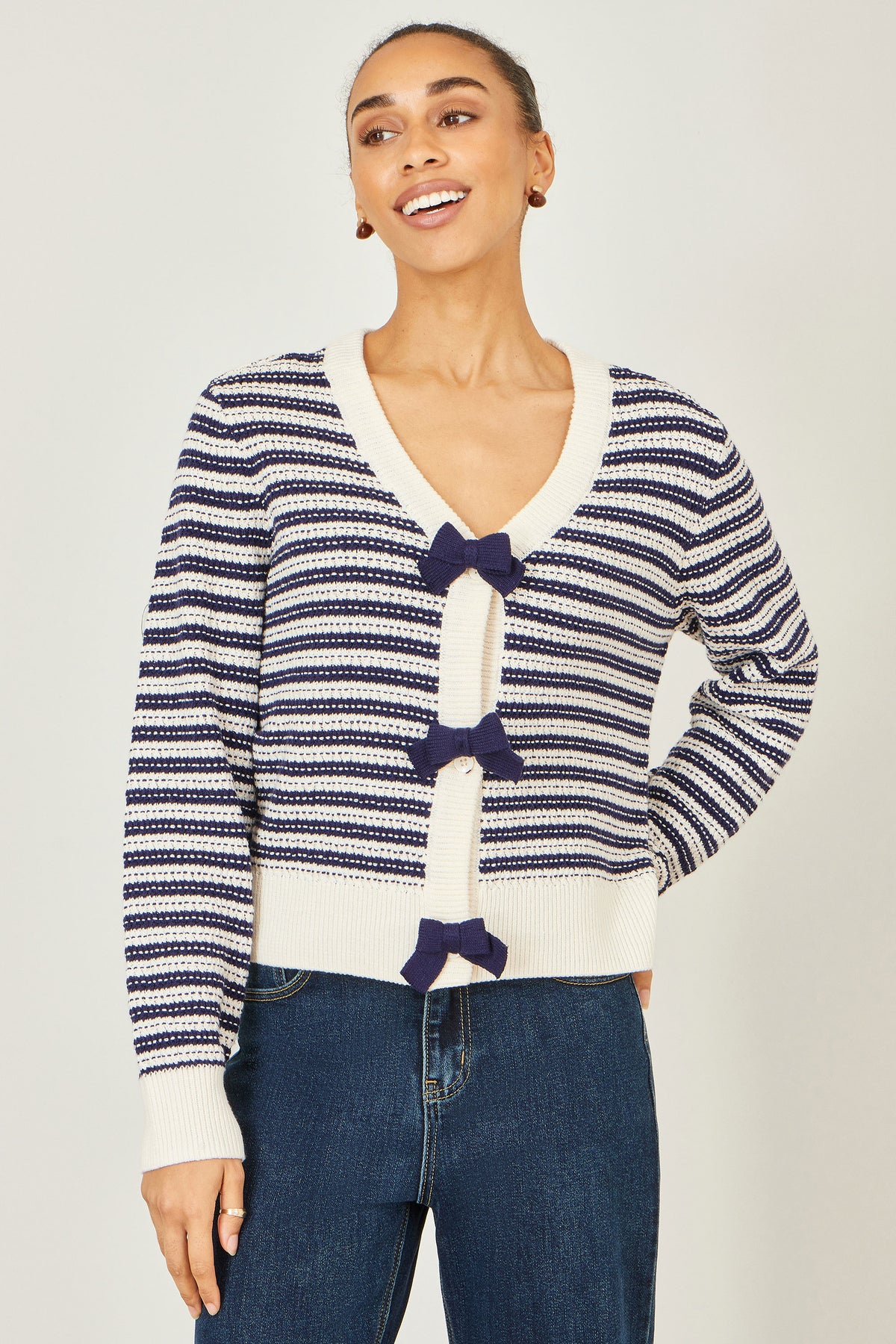 Yumi Multicolour Block Stripe Tie Front Cardigan Knit Cardigan Yumi