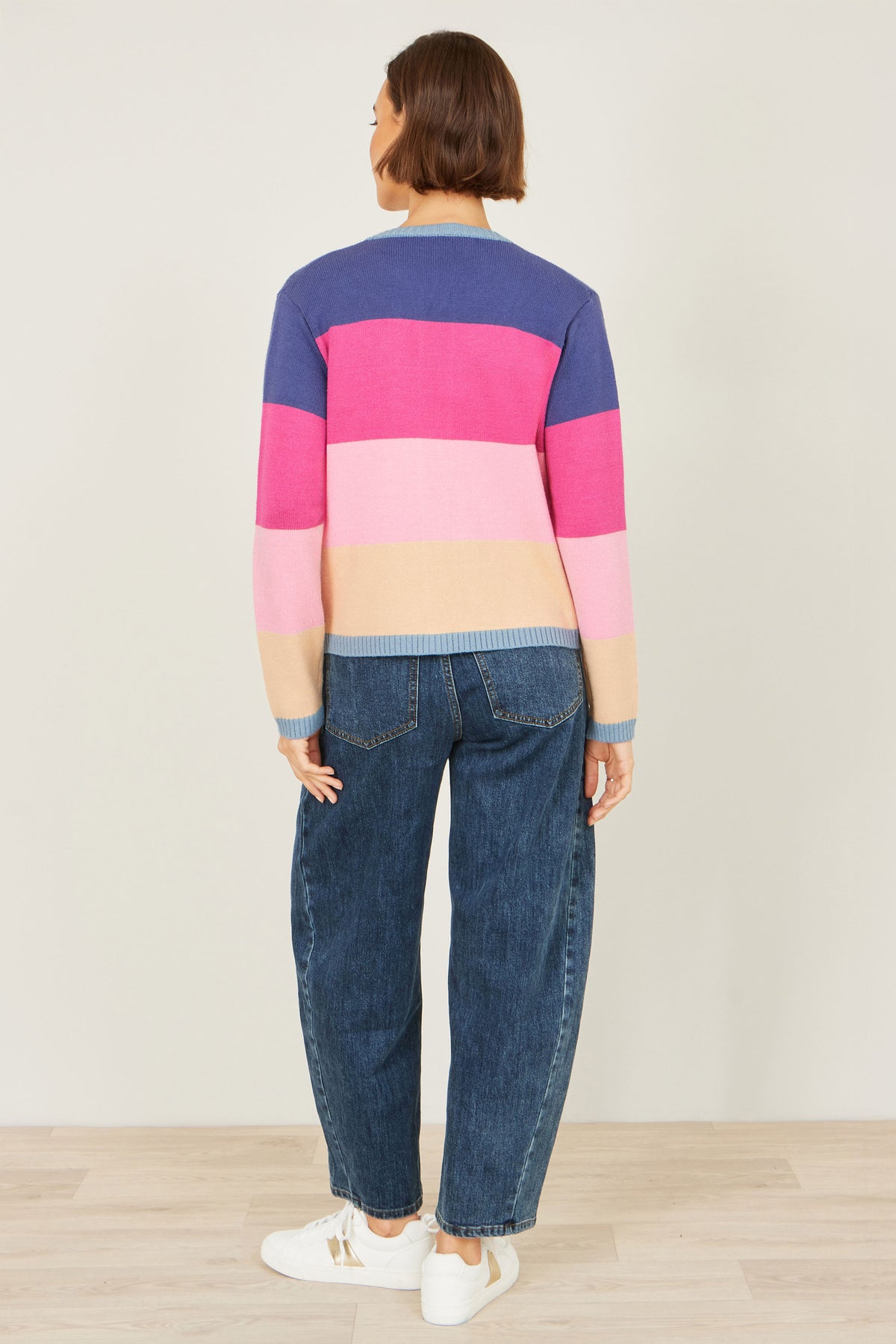Yumi Multicolour Block Stripe Tie Front Cardigan Knit Cardigan Yumi
