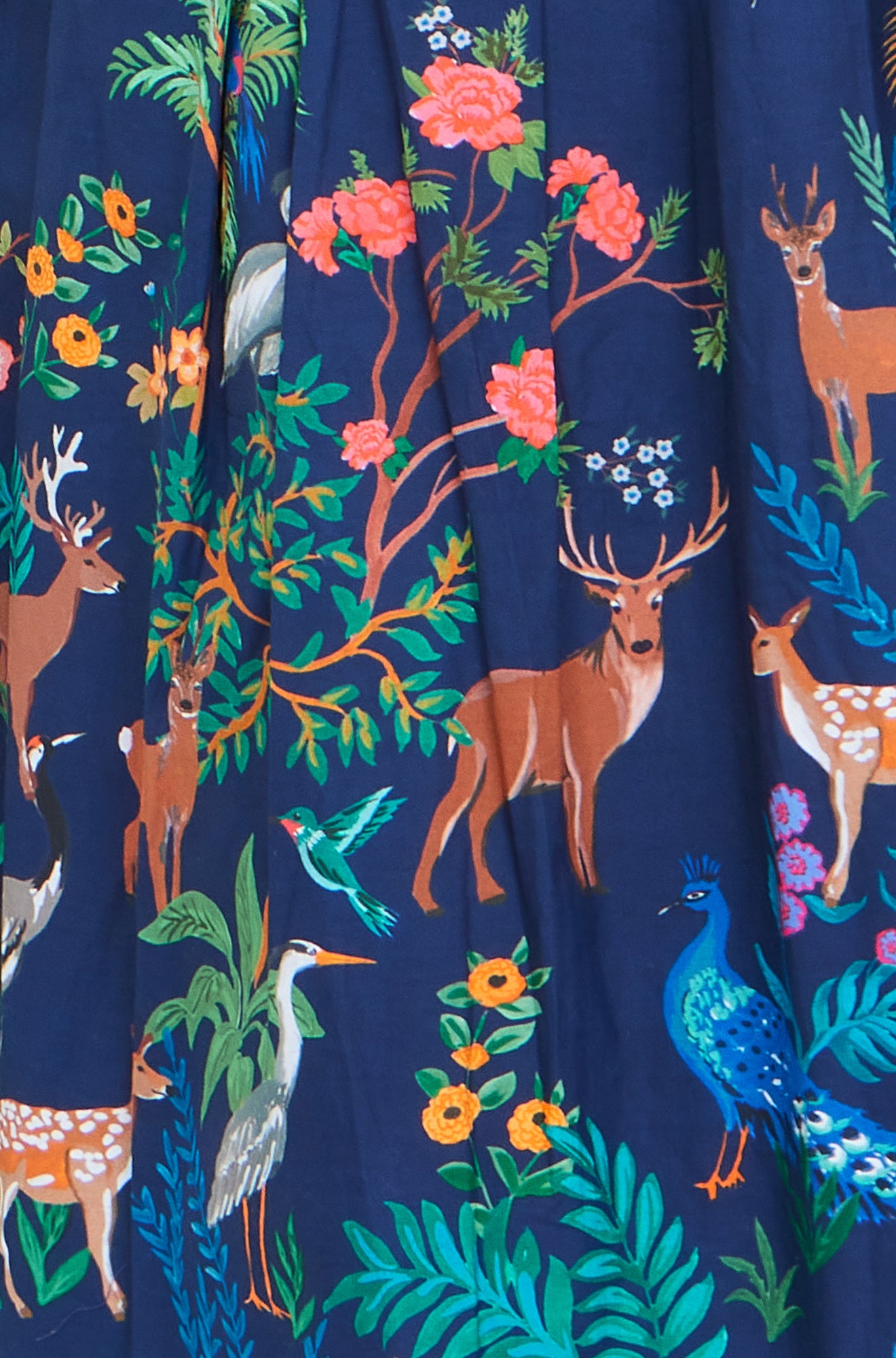 Yumi Navy Woodland Animal Print Cotton Midi Skater Dress Dress Casual Yumi