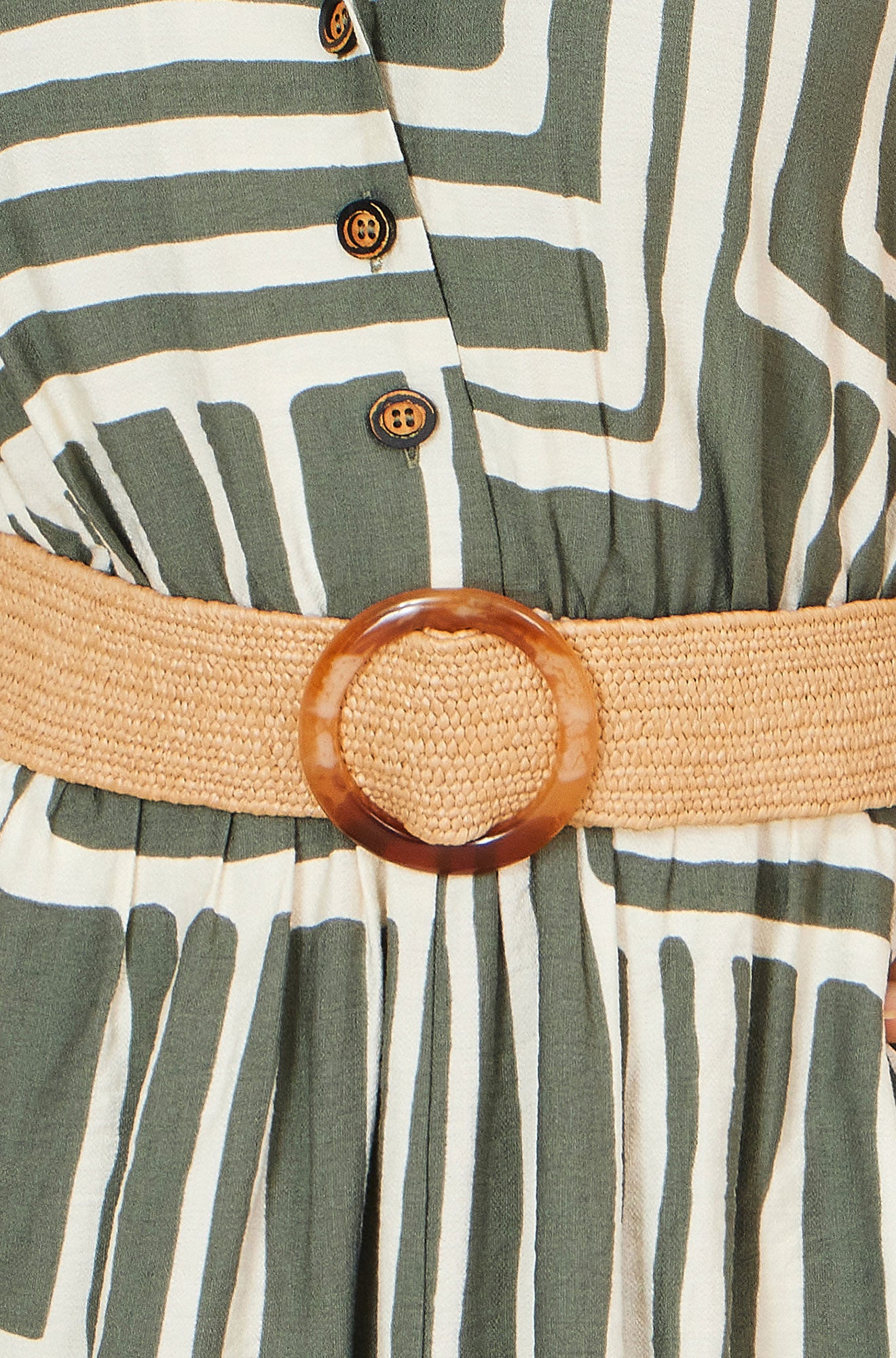 Yumi Green Viscose Geo Print Midi Shirt Dress With Matching Belt Dress Casual Yumi