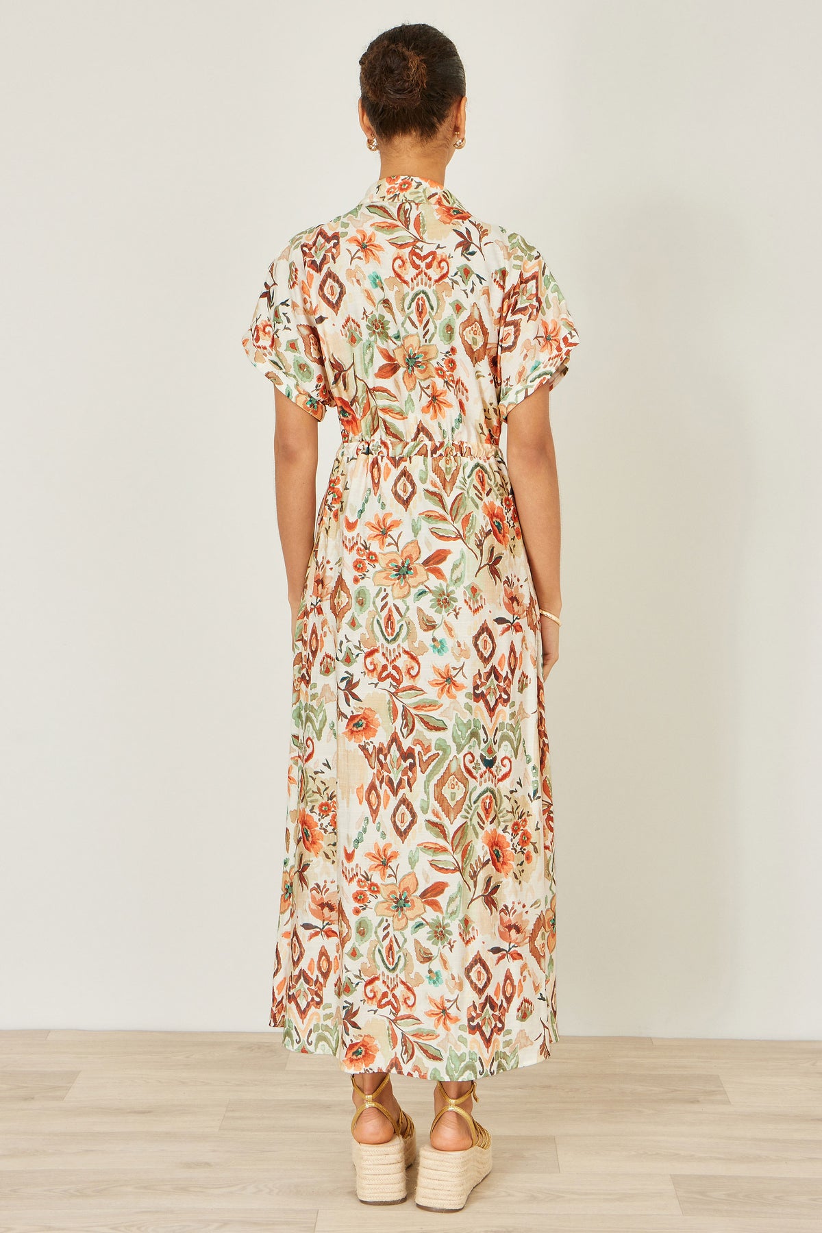 Yumi Ivory Viscose Relaxed Boho Print Maxi Shirt Dress Dress Casual Yumi