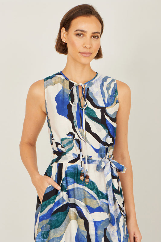 Yumi Blue Viscose Swirl Print Midi Dress Dress Casual Yumi