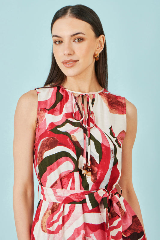Yumi Pink Viscose Swirl Print Midi Dress Dress Casual Yumi